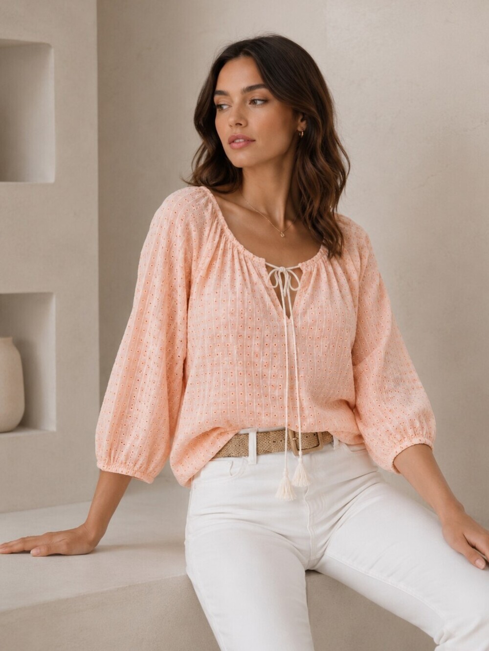 J.Crew Tassel Cotton Neon Pink Blouse